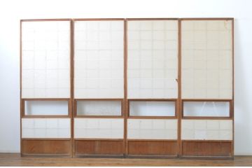 アンティーク建具　時の流れを感じさせる色合いが魅力の幅狭障子戸4枚セット(ガラス帯戸、引き戸、ガラス戸)(R-063586)