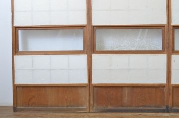 アンティーク建具　時の流れを感じさせる色合いが魅力の幅狭障子戸4枚セット(ガラス帯戸、引き戸、ガラス戸)(R-063586)