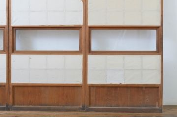 アンティーク建具　時の流れを感じさせる色合いが魅力の幅狭障子戸4枚セット(ガラス帯戸、引き戸、ガラス戸)(R-063586)