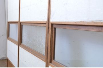 アンティーク建具　時の流れを感じさせる色合いが魅力の幅狭障子戸4枚セット(ガラス帯戸、引き戸、ガラス戸)(R-063586)