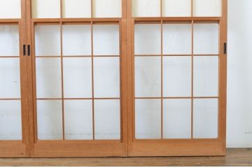 昭和レトロ　どこか懐かしい雰囲気漂うレトロな幅狭雪見障子戸4枚セット(建具、擦り上げ障子戸、擦上障子戸、引き戸)(R-063589)