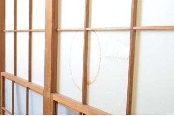 昭和レトロ　どこか懐かしい雰囲気漂うレトロな幅狭雪見障子戸4枚セット(建具、擦り上げ障子戸、擦上障子戸、引き戸)(R-063589)
