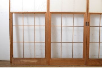 昭和レトロ　どこか懐かしい雰囲気漂うレトロな幅狭雪見障子戸4枚セット(建具、擦り上げ障子戸、擦上障子戸、引き戸)(R-063589)