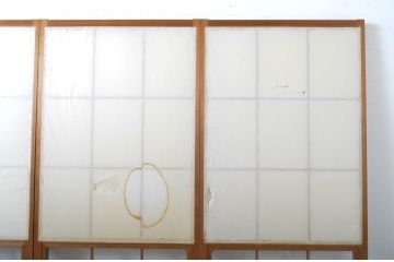 昭和レトロ　どこか懐かしい雰囲気漂うレトロな幅狭雪見障子戸4枚セット(建具、擦り上げ障子戸、擦上障子戸、引き戸)(R-063589)