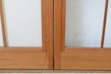 昭和レトロ　使い込まれた風合いが味わい深いレトロな幅狭雪見障子戸4枚セット(建具、擦り上げ障子戸、擦上障子戸、引き戸)(R-063590)
