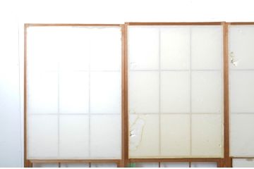 昭和レトロ　使い込まれた風合いが味わい深いレトロな幅狭雪見障子戸4枚セット(建具、擦り上げ障子戸、擦上障子戸、引き戸)(R-063590)