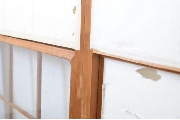 昭和レトロ　使い込まれた風合いが味わい深いレトロな幅狭雪見障子戸4枚セット(建具、擦り上げ障子戸、擦上障子戸、引き戸)(R-063590)