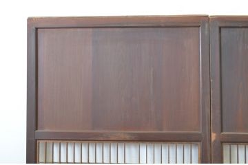 アンティーク建具　レーザー組子入り　渋みのある色合いが魅力の組子帯戸2枚セット(引き戸、格子戸、レーザー組子板戸)(R-063592)