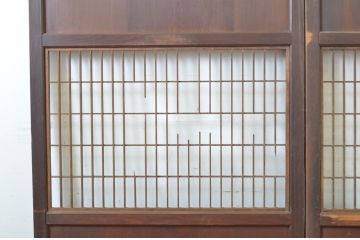 アンティーク建具　レーザー組子入り　渋みのある色合いが魅力の組子帯戸2枚セット(引き戸、格子戸、レーザー組子板戸)(R-063592)
