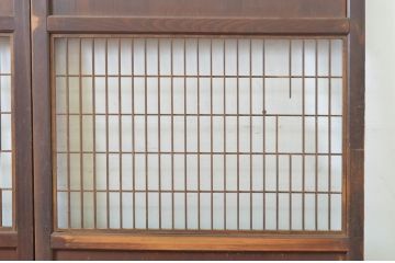 アンティーク建具　レーザー組子入り　渋みのある色合いが魅力の組子帯戸2枚セット(引き戸、格子戸、レーザー組子板戸)(R-063592)