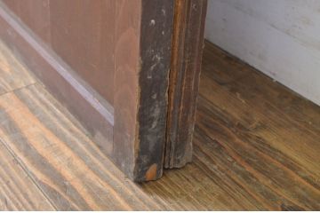 アンティーク建具　レーザー組子入り　渋みのある色合いが魅力の組子帯戸2枚セット(引き戸、格子戸、レーザー組子板戸)(R-063592)