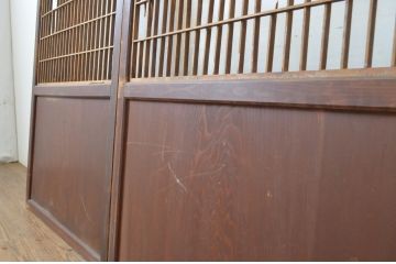 アンティーク建具　レーザー組子入り　渋みのある色合いが魅力の組子帯戸2枚セット(引き戸、格子戸、レーザー組子板戸)(R-063592)