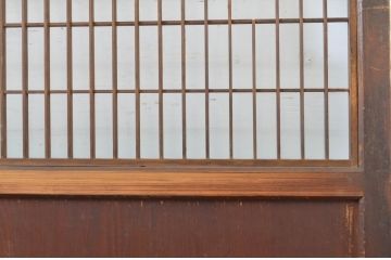 アンティーク建具　レーザー組子入り　渋みのある色合いが魅力の組子帯戸2枚セット(引き戸、格子戸、レーザー組子板戸)(R-063592)
