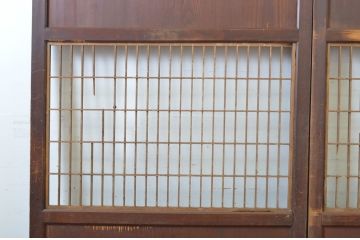 アンティーク建具　レーザー組子入り　渋みのある色合いが魅力の組子帯戸2枚セット(引き戸、格子戸、レーザー組子板戸)(R-063592)