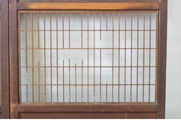 アンティーク建具　レーザー組子入り　渋みのある色合いが魅力の組子帯戸2枚セット(引き戸、格子戸、レーザー組子板戸)(R-063592)