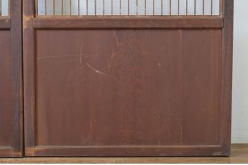 アンティーク建具　レーザー組子入り　渋みのある色合いが魅力の組子帯戸2枚セット(引き戸、格子戸、レーザー組子板戸)(R-063592)