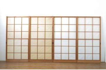 アンティーク建具　レトロな雰囲気を醸し出す雪見障子戸4枚セット(擦り上げ障子戸、擦上障子戸、引き戸)(R-063593)