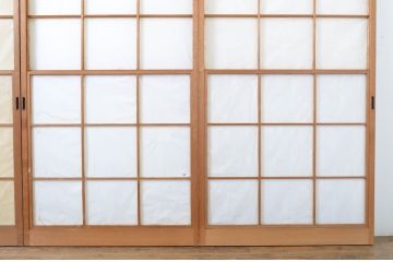 アンティーク建具　レトロな雰囲気を醸し出す雪見障子戸4枚セット(擦り上げ障子戸、擦上障子戸、引き戸)(R-063593)