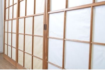 アンティーク建具　レトロな雰囲気を醸し出す雪見障子戸4枚セット(擦り上げ障子戸、擦上障子戸、引き戸)(R-063593)