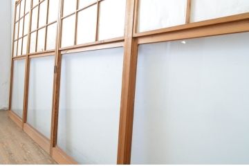 アンティーク建具　レトロな雰囲気を醸し出す雪見障子戸4枚セット(擦り上げ障子戸、擦上障子戸、引き戸)(R-063593)