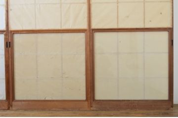 アンティーク建具　レトロな雰囲気を醸し出す雪見障子戸4枚セット(擦り上げ障子戸、擦上障子戸、引き戸)(R-063593)