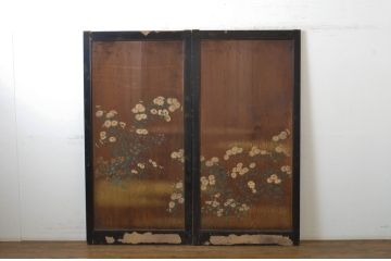 アンティーク建具　客間におすすめ!お部屋が華やかになる絵入り板戸2枚セット(板絵戸、引き戸)(R-063594)