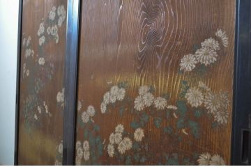 アンティーク建具　客間におすすめ!お部屋が華やかになる絵入り板戸2枚セット(板絵戸、引き戸)(R-063594)
