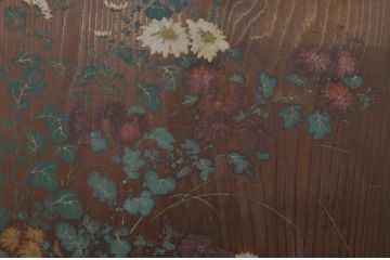 アンティーク建具　客間におすすめ!お部屋が華やかになる絵入り板戸2枚セット(板絵戸、引き戸)(R-063594)