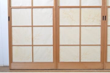 アンティーク建具　どこかレトロな雰囲気を感じさせる幅狭雪見障子戸4枚セット(擦り上げ障子戸、擦上障子戸、引き戸)(R-063595)