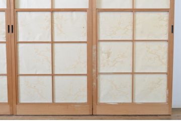 アンティーク建具　どこかレトロな雰囲気を感じさせる幅狭雪見障子戸4枚セット(擦り上げ障子戸、擦上障子戸、引き戸)(R-063595)