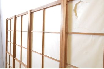 アンティーク建具　どこかレトロな雰囲気を感じさせる幅狭雪見障子戸4枚セット(擦り上げ障子戸、擦上障子戸、引き戸)(R-063595)