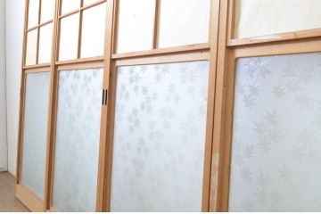 アンティーク建具　どこかレトロな雰囲気を感じさせる幅狭雪見障子戸4枚セット(擦り上げ障子戸、擦上障子戸、引き戸)(R-063595)