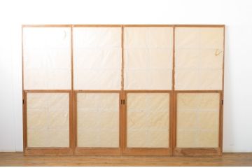アンティーク建具　どこかレトロな雰囲気を感じさせる幅狭雪見障子戸4枚セット(擦り上げ障子戸、擦上障子戸、引き戸)(R-063595)