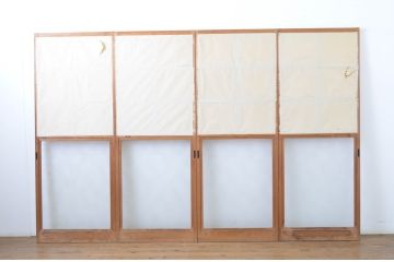 アンティーク建具　どこかレトロな雰囲気を感じさせる幅狭雪見障子戸4枚セット(擦り上げ障子戸、擦上障子戸、引き戸)(R-063595)