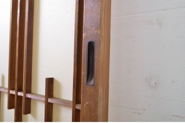 アンティーク建具　変わり型　個性的なデザインが目を惹く幅狭障子戸2枚セット(引き戸)(R-063596)