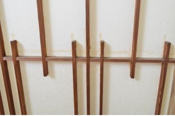 アンティーク建具　変わり型　個性的なデザインが目を惹く幅狭障子戸2枚セット(引き戸)(R-063596)