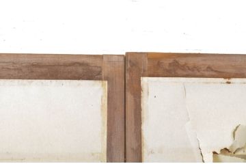 アンティーク建具　腰板欅(ケヤキ)材　ガラス入り　経年を感じる風合いが魅力の幅狭障子戸2枚セット(引き戸、ガラス帯戸)(R-063597)