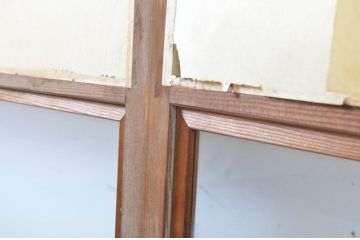 アンティーク建具　腰板欅(ケヤキ)材　ガラス入り　経年を感じる風合いが魅力の幅狭障子戸2枚セット(引き戸、ガラス帯戸)(R-063597)