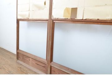アンティーク建具　腰板欅(ケヤキ)材　ガラス入り　経年を感じる風合いが魅力の幅狭障子戸2枚セット(引き戸、ガラス帯戸)(R-063597)