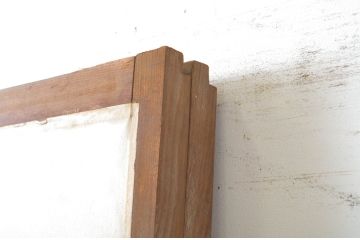アンティーク建具　腰板欅(ケヤキ)材　ガラス入り　経年を感じる風合いが魅力の幅狭障子戸2枚セット(引き戸、ガラス帯戸)(R-063597)