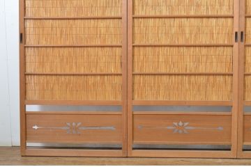アンティーク建具　透かし彫りがおしゃれな幅狭夏戸4枚セット(簾戸、御簾戸、簀戸、葭戸、夏障子、すど、引き戸)(R-063598)