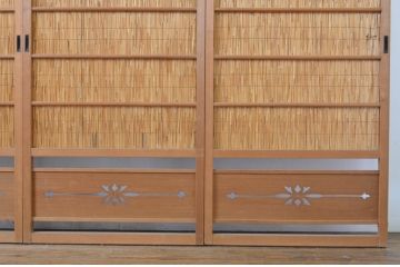アンティーク建具　透かし彫りがおしゃれな幅狭夏戸4枚セット(簾戸、御簾戸、簀戸、葭戸、夏障子、すど、引き戸)(R-063598)