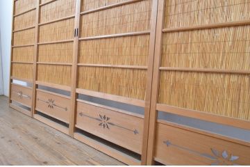 アンティーク建具　透かし彫りがおしゃれな幅狭夏戸4枚セット(簾戸、御簾戸、簀戸、葭戸、夏障子、すど、引き戸)(R-063598)