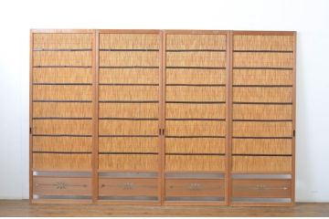 アンティーク建具　透かし彫りがおしゃれな幅狭夏戸4枚セット(簾戸、御簾戸、簀戸、葭戸、夏障子、すど、引き戸)(R-063598)