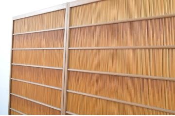 アンティーク建具　波打つようなきれいな木目が目を惹く夏戸2枚セット(簾戸、御簾戸、簀戸、葭戸、夏障子、引き戸、すど)(R-063599)