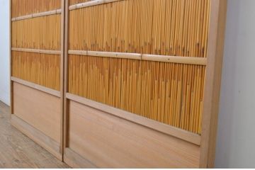 アンティーク建具　涼しげな和の空間づくりにおすすめの夏戸2枚セット(簾戸、御簾戸、簀戸、葭戸、夏障子、すど、引き戸)(R-063600)
