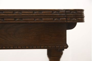 アンティーク家具　イギリスアンティーク　オーク材　ブルボーズレッグが目を惹くドローリーフテーブル(エクステンションテーブル、ダイニングテーブル、食卓、2人掛け、4人掛け、6人掛け)(R-063604)