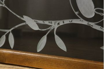 和製アンティーク　激レア!　希少　ナラ材　古い洋館のエッチングガラスの明り取り2枚セット(ガラス欄間、明かり取り)(R-063606)