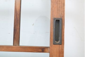 アンティーク建具　上手物!!　大正ロマン　腰板欅(ケヤキ)　どこか懐かしい雰囲気漂うガラス戸2枚セット(引き戸)(R-063675)