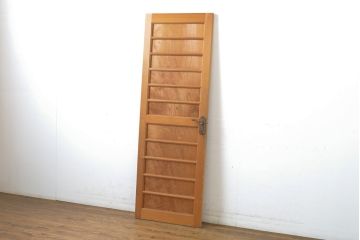 和製ビンテージ　高級品!!　ヒノキ(檜)枠　鏡板杉(スギ)材　一枚板　数寄屋造り家屋の扉1枚(ヴィンテージ、建具、玄関ドア、木製ドア)(R-063677)